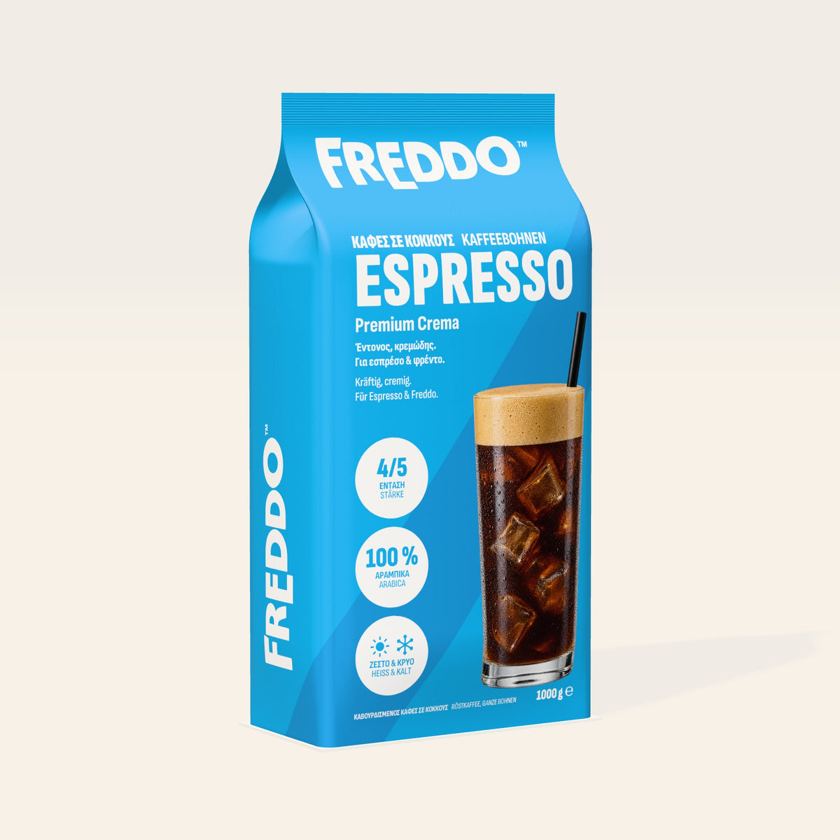 FREDDO Espresso Beutel 1 kg, schräg von vorn
